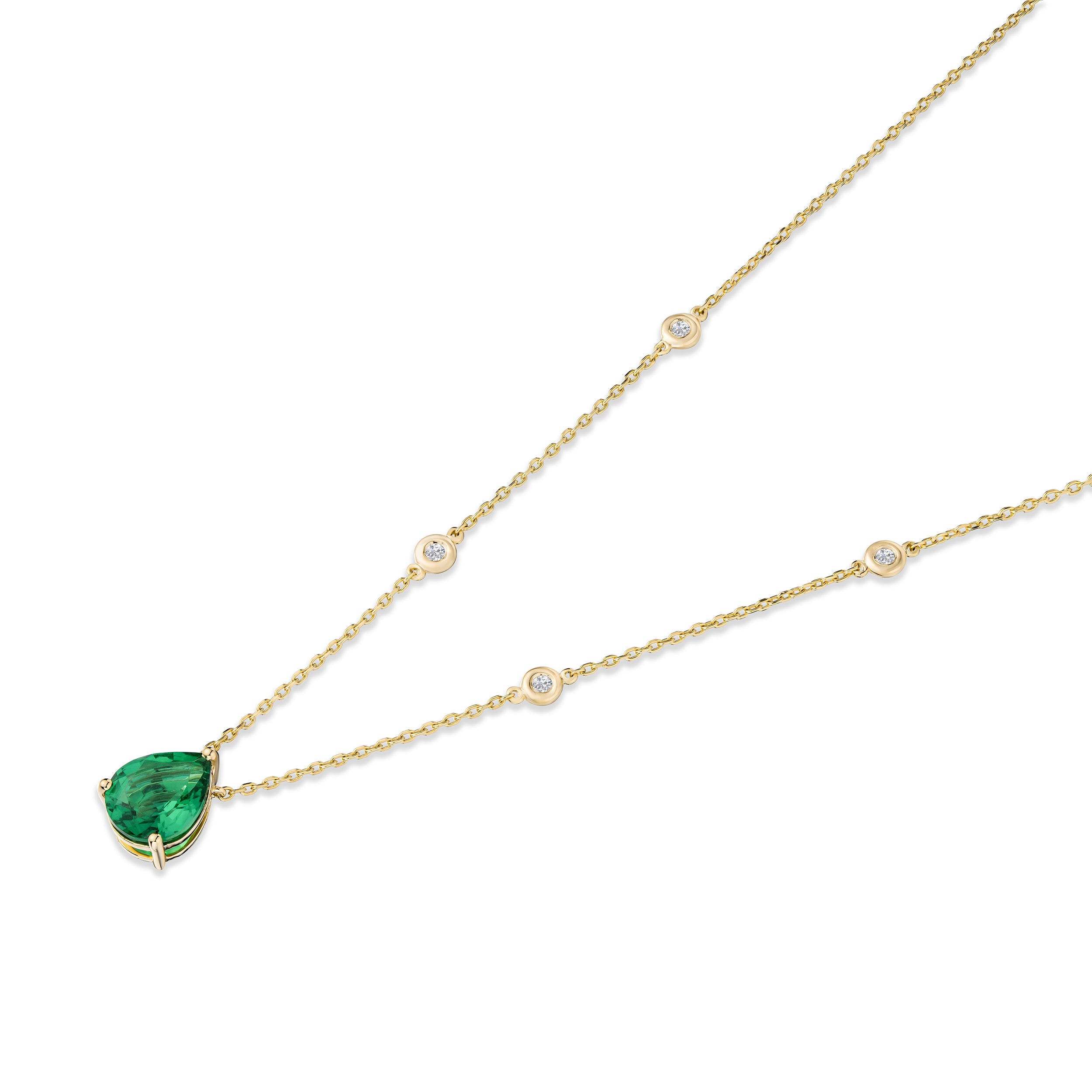 Astra 2.40ct Lab Emerald and Diamond Solitaire Pear Cut Necklace in 18K Gold Vermeil
